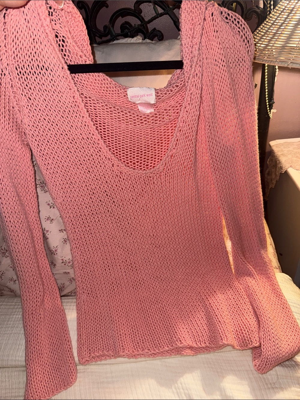Y2K central park west coral hooded knit sweater | summer roberts early 00s